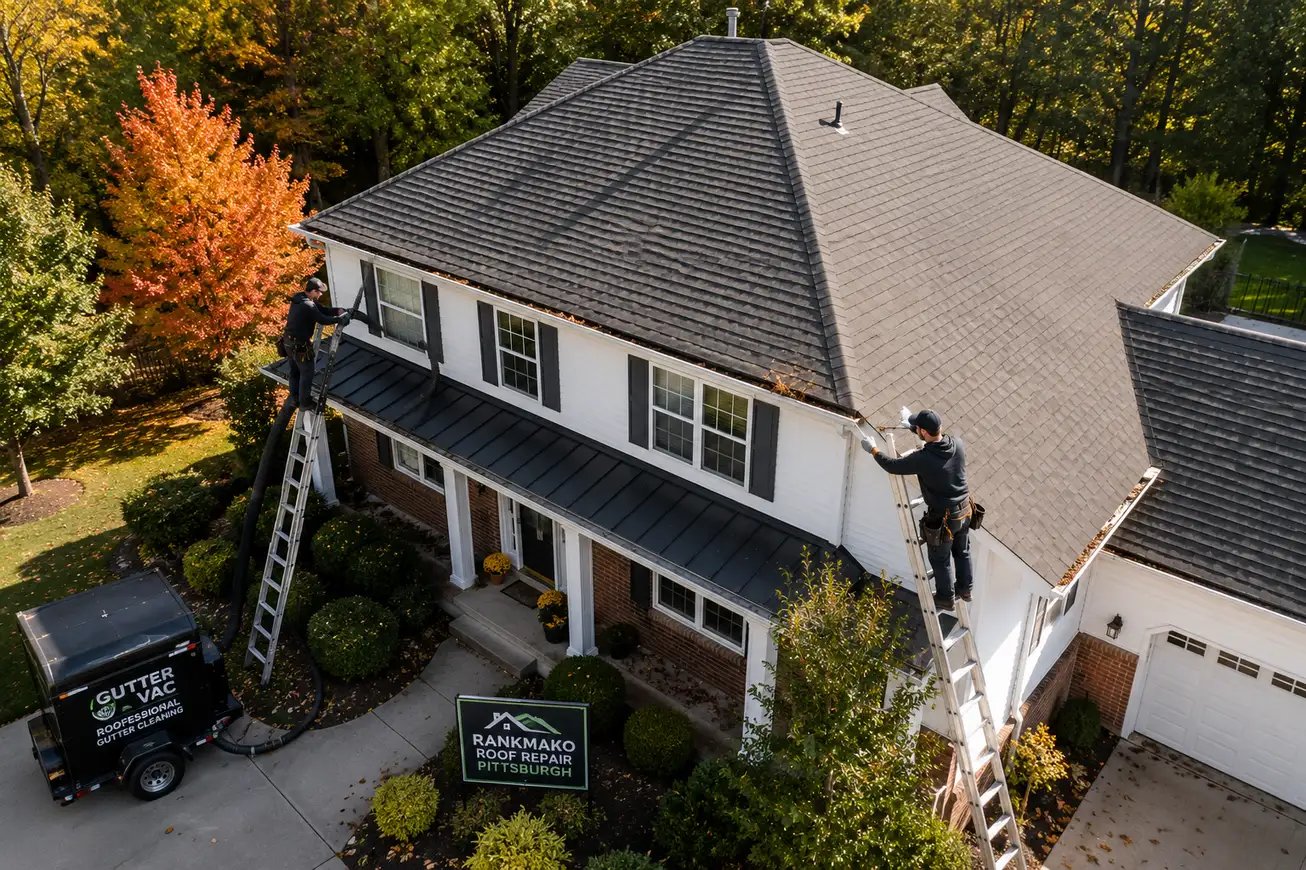 Gutter cleaning service on a Pittsburgh home