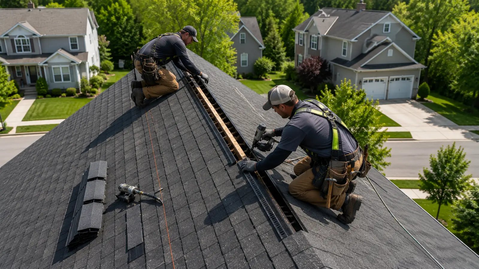 Ridge vent installation for roof ventilation in Pittsburgh