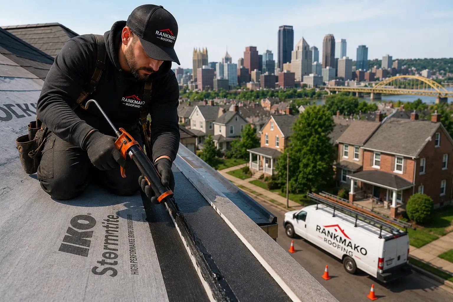 Roof edge flashing and ice-and-water shield installation in Pittsburgh