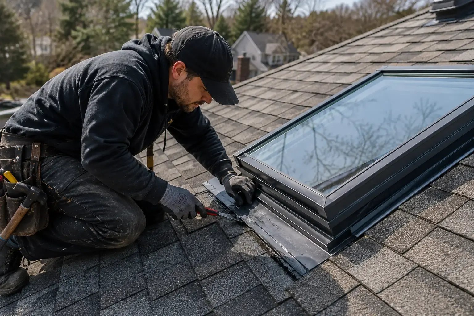 Skylight leak repair on a Pittsburgh roof