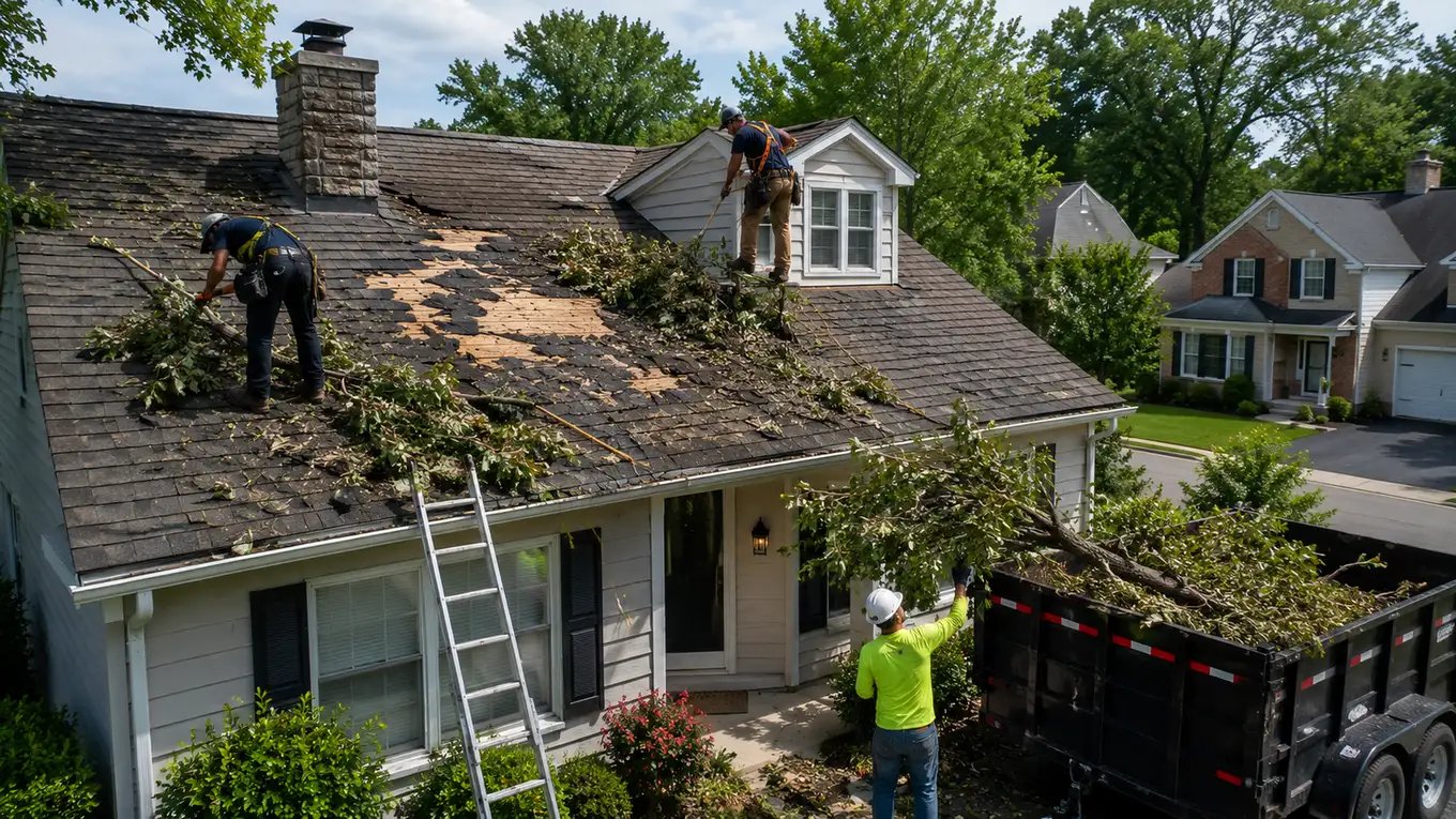 Storm damage cleanup around gutters and downspouts in Pittsburgh